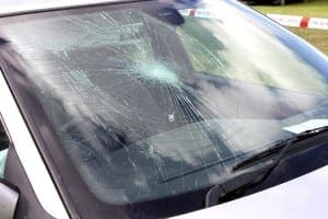 Car with a broken windshield